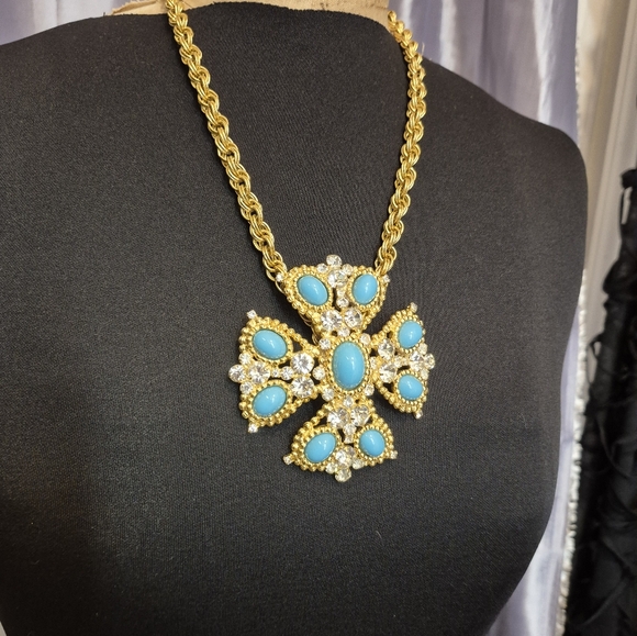 Vintage  KJL   RARE Turquoise Gold Belt/pendent - Picture 11 of 12